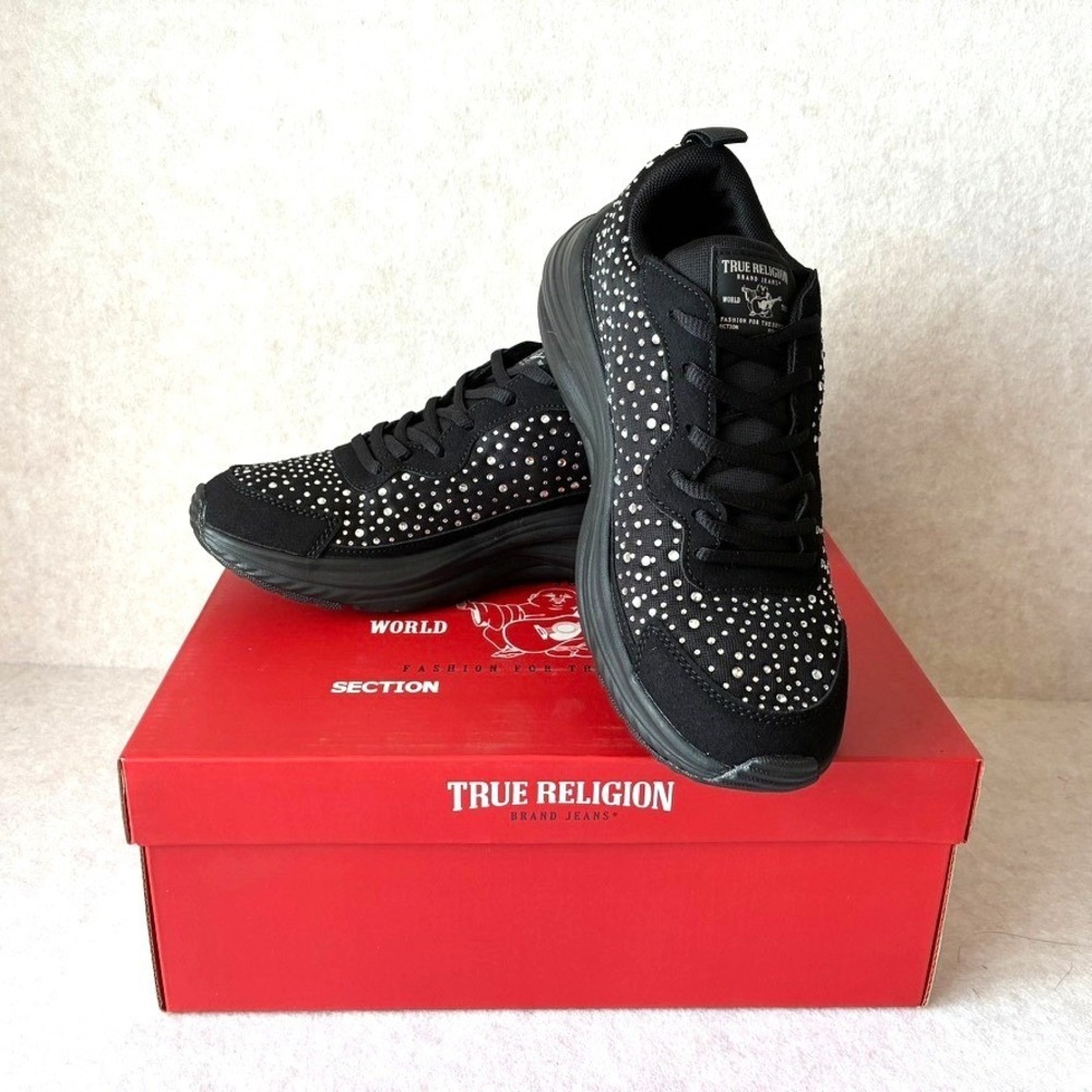 True Religion Katie Jogger Womens 9 Black Rhinestone Sneakers Shoes NIB